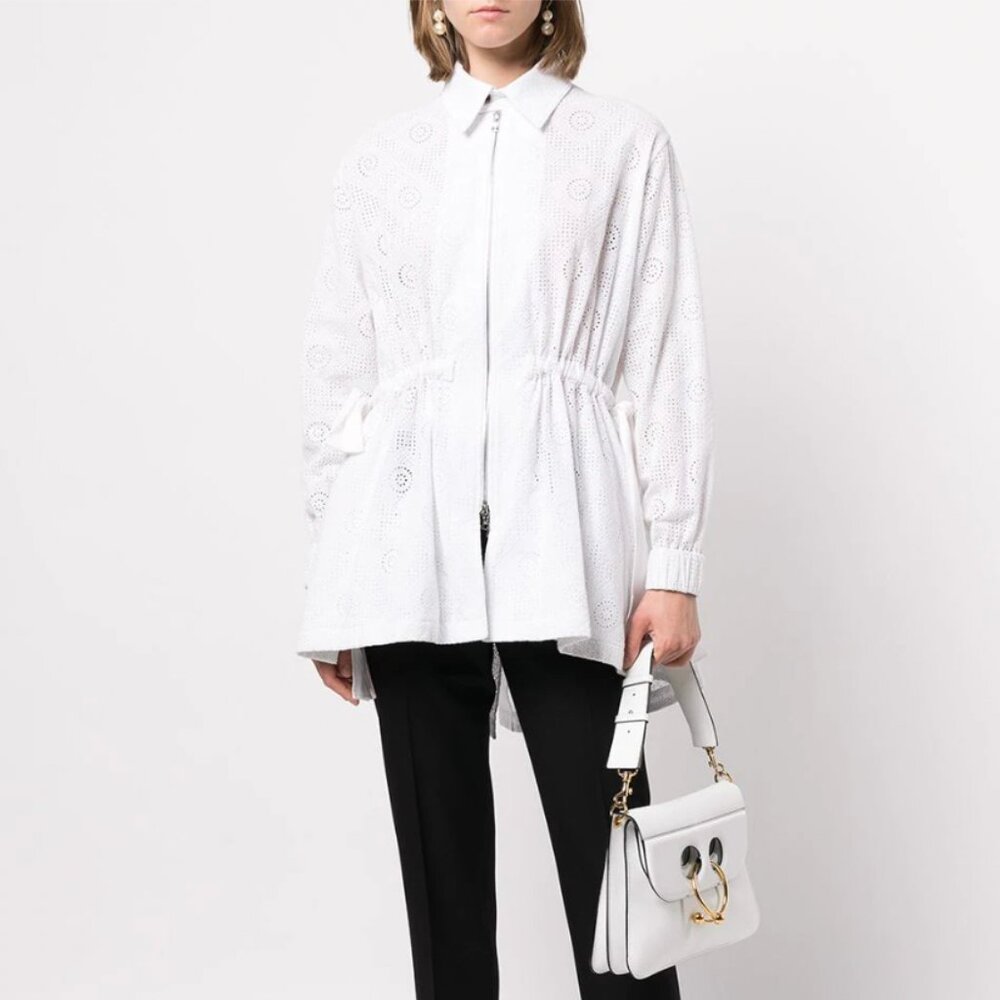 Adam Lippes Roderie-Anglaise Zip-Up Jacket Anorak In Cotton Eyelet White